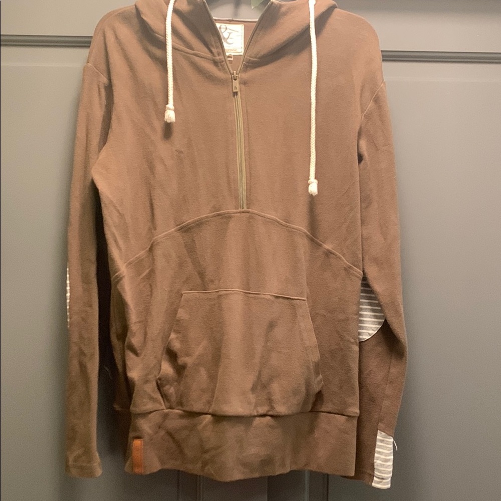 Pea Green Hooded  Quarter zip Swearshirt